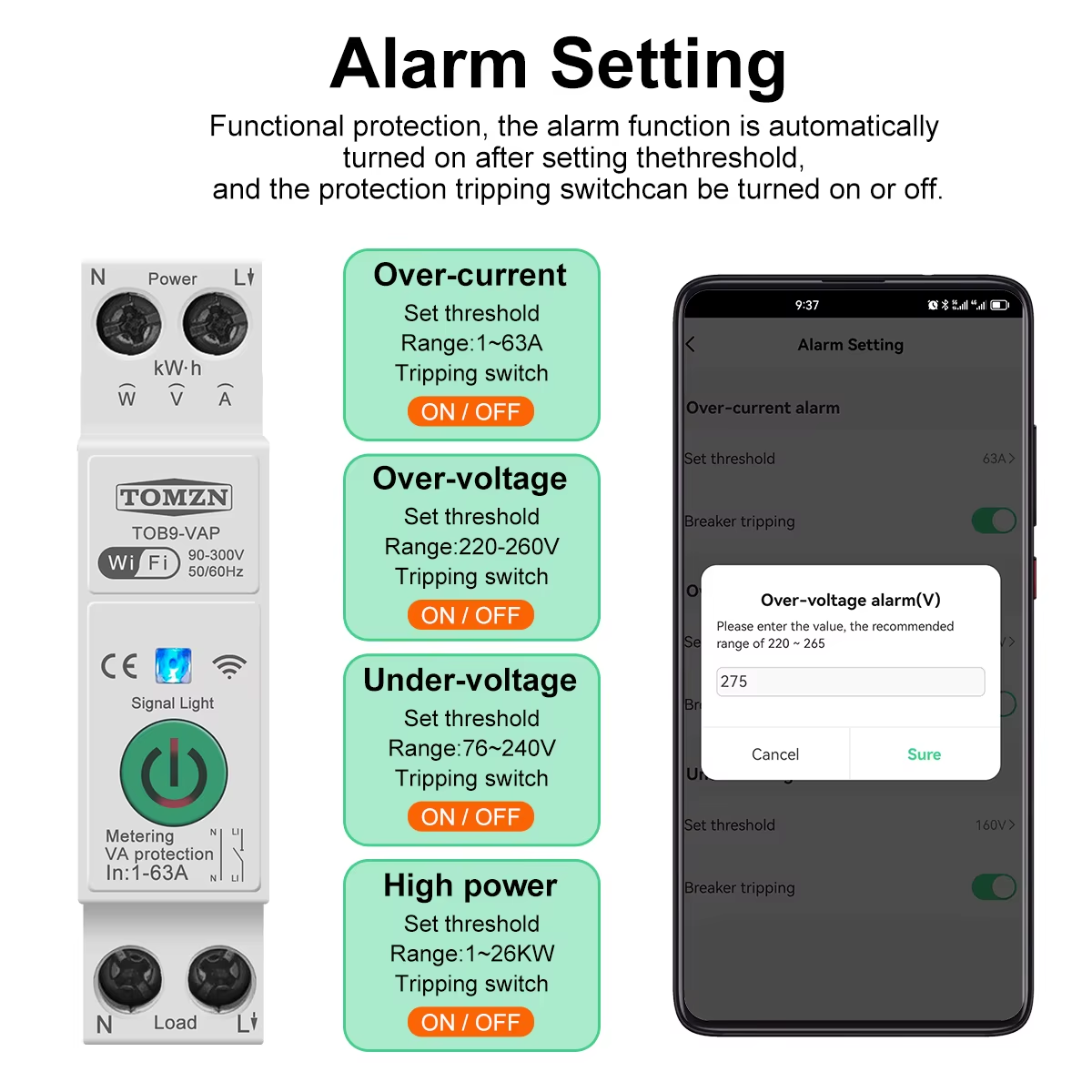 63A WiFi Smart Energy Meter Switch TUYA Smartlife Circuit Protection & Monitoring