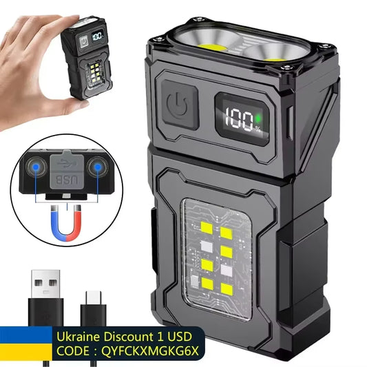 MINI USB Rechargeable LED Flashlight Portable Tail Magnet Flashlight Super Bright Camping Lantern Side COB Emergency Light