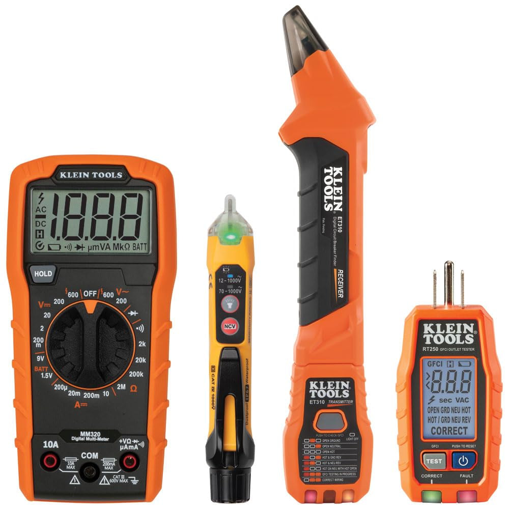 80101 Circuit Breaker Finder Kit, GFCI Outlet and Receptacle Tester Kit, Multimeter, NCVT, Outlet Tester, Leads, 4-Piece