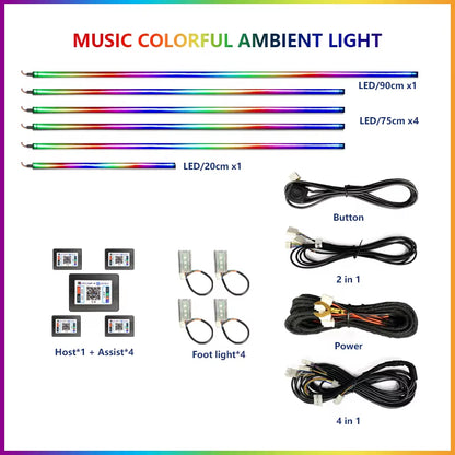 22 In1 Car Acrylic LED Ambient Lamps Universal Colorful Atmosphere Lights Auto Interior Neon Strip App Control 64 RGB Lighting
