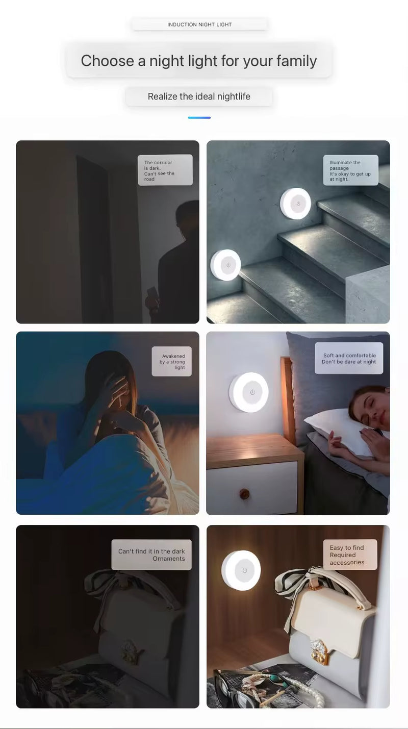 Energy Saving Led Touch Sensor Night Lights USB Rechargeable Magnetic Wall Light Room Aisle Bedroom round Portable Night Lamp