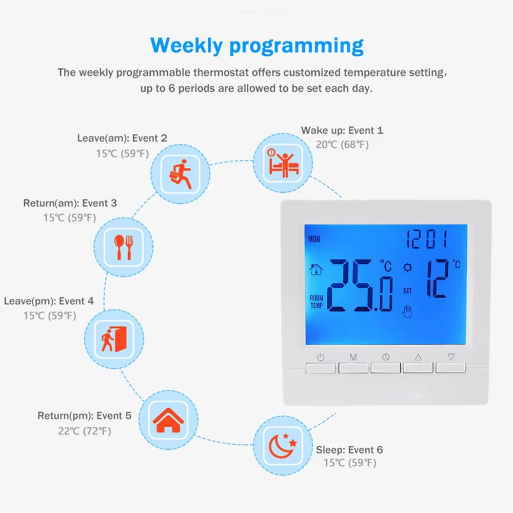 Digital Smart Thermostat Programmable Gas Boiler Heating Temperature Regulator Hand Controller Battery Thermostat with Kid Lock