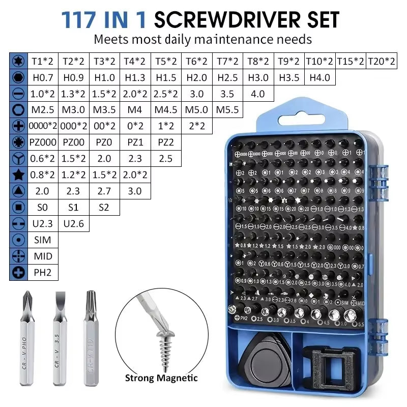115/117 in 1 Precision Screwdriver Set Magnetic Torx Hex Screw Driver Bits Professional Repair Tool Kit for Iphone Xiaomi Mac PC