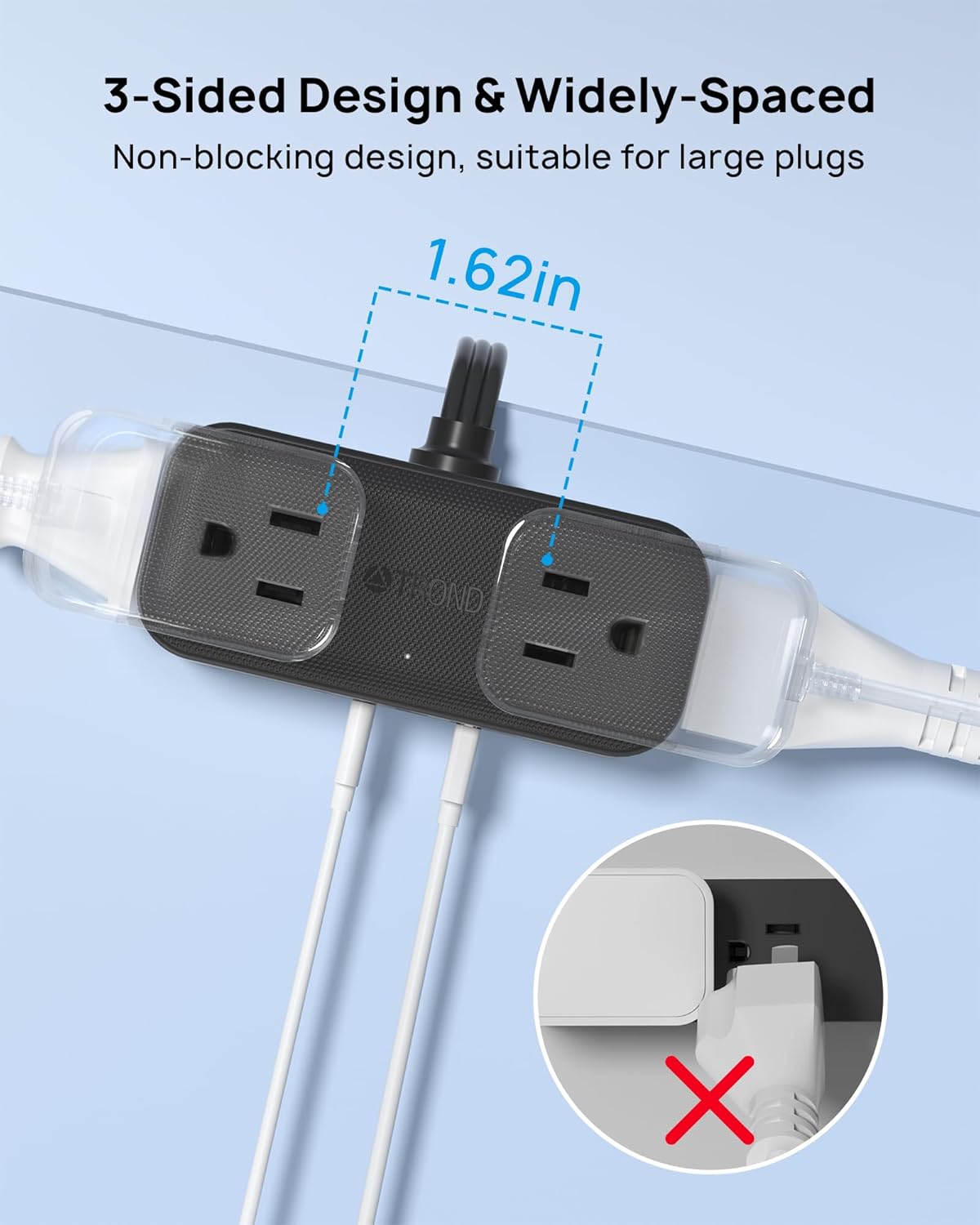 Outlet Extender with 6 Inch Cord, Multi Plug Wall Outlet with 4 Electrical Sockets and 4 USB Ports, Wall Mountable, Flat Plug Adapter for Home Office Travel, Cruise Ship Essentials, Black