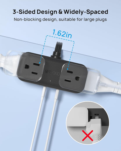 Outlet Extender with 6 Inch Cord, Multi Plug Wall Outlet with 4 Electrical Sockets and 4 USB Ports, Wall Mountable, Flat Plug Adapter for Home Office Travel, Cruise Ship Essentials, Black