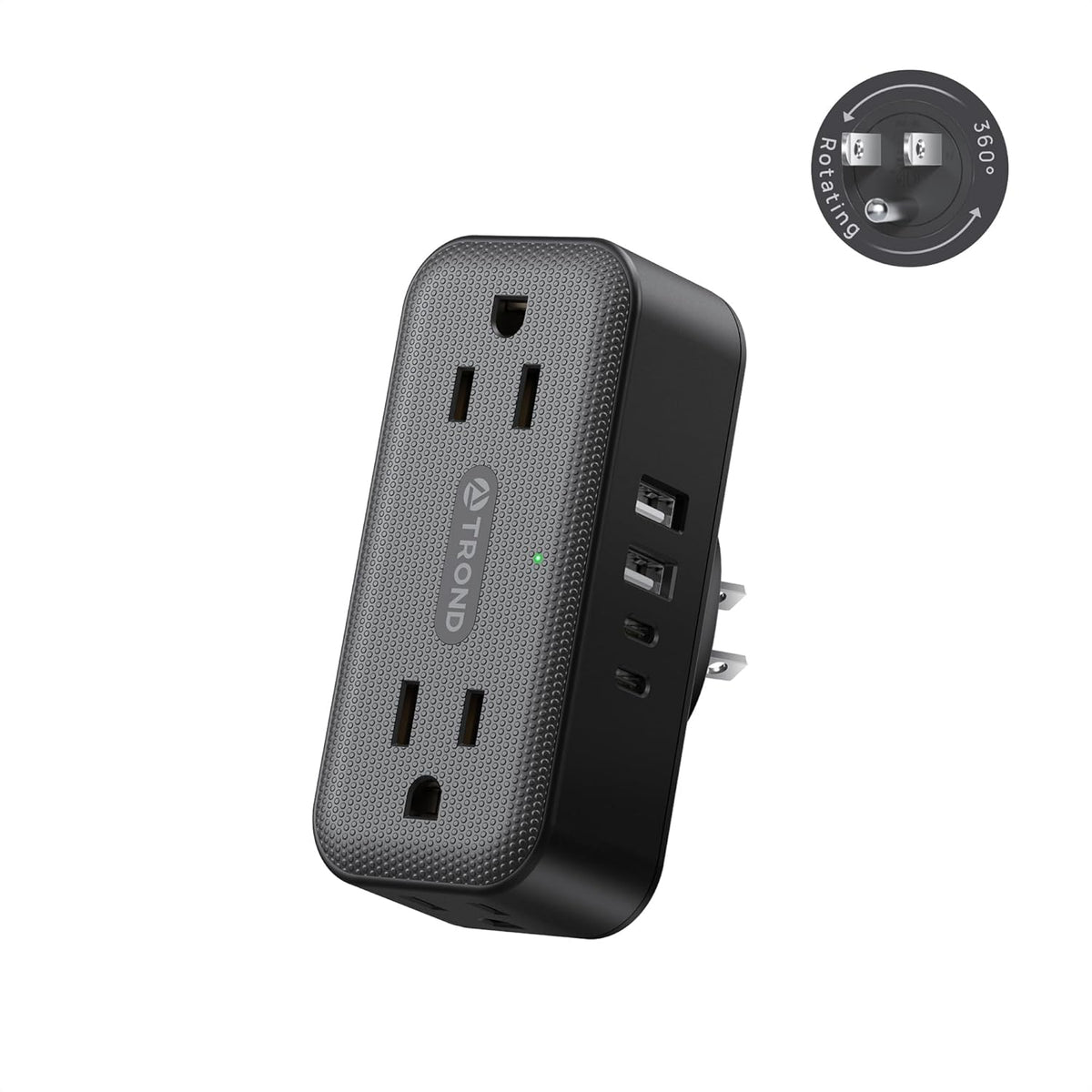 Outlet Extender with 6 Inch Cord, Multi Plug Wall Outlet with 4 Electrical Sockets and 4 USB Ports, Wall Mountable, Flat Plug Adapter for Home Office Travel, Cruise Ship Essentials, Black