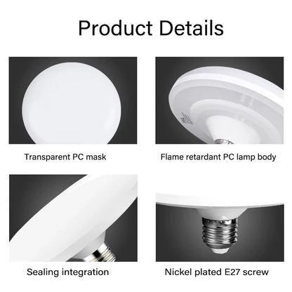 1PC 220V LED Bulb E27 Base Energy Saving Lamp - 20W 30W 40W 60W 100W Options Indoor Flying Saucer Light Ampoule