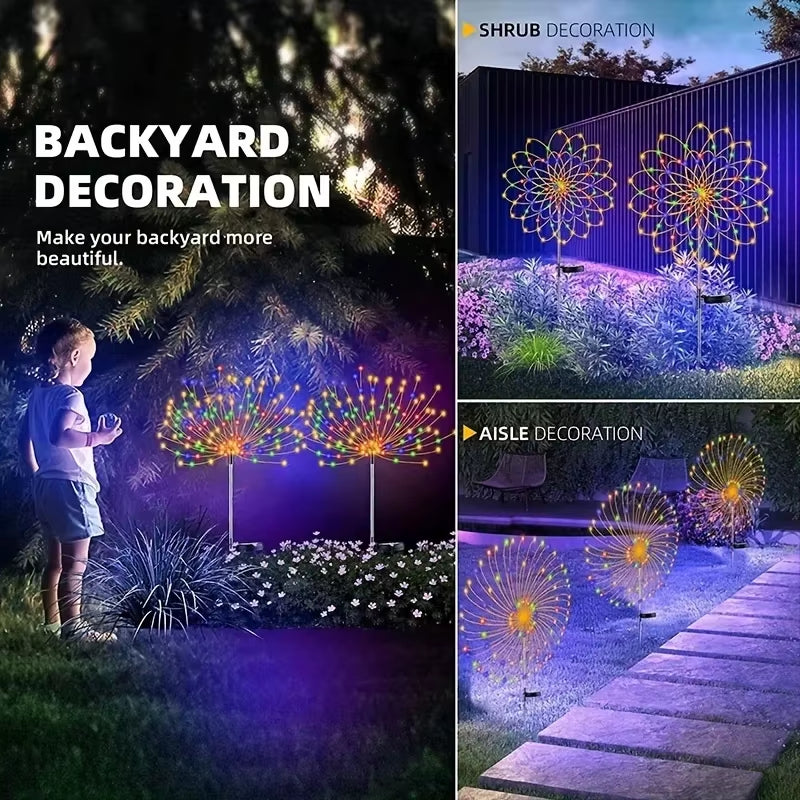 1/2/4PCS Solar Firework Light Waterproof Outdoor 8 Lighting Modes 90-200LED Fairy String Light Christmas 3 Colors Garden Lights