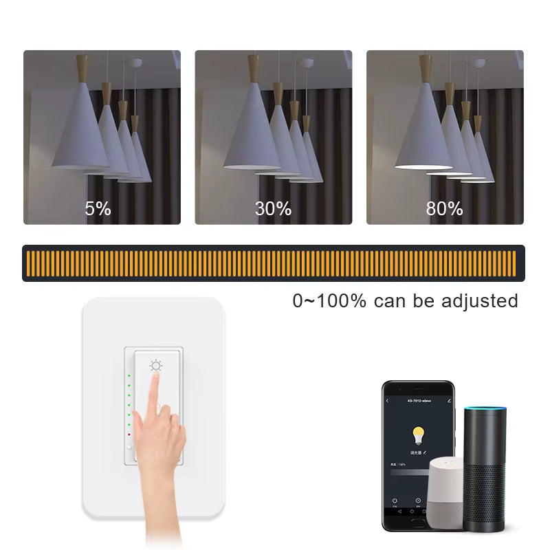 Tuya Wifi Dimmer Light Switch 3 Way One-Key Smart Dimmable Switches Voice Remote Control Works with Alexa Google Home