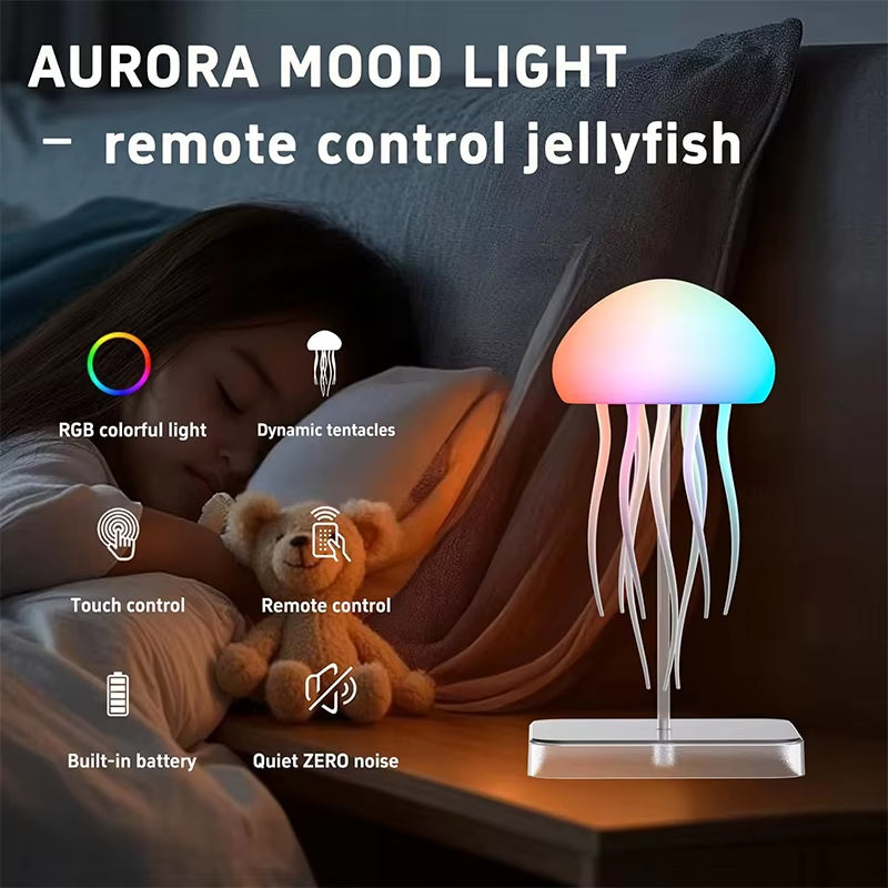 LED Jellyfish Mood Lamp — Color‑Gradient, Ultra‑Long Battery, Remote Control