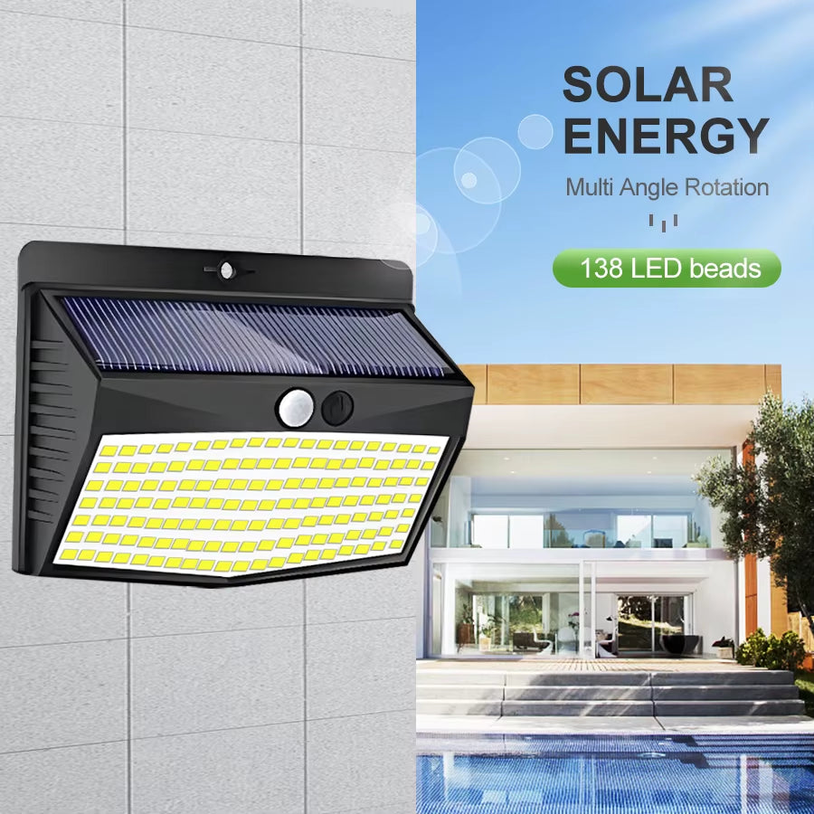 138 LED Solar Light Outdoor 4PCS Solar Wall Lamp Human Body Sensor 3 Mode Waterproof Garden Decor Street Lights Sunlight Powered