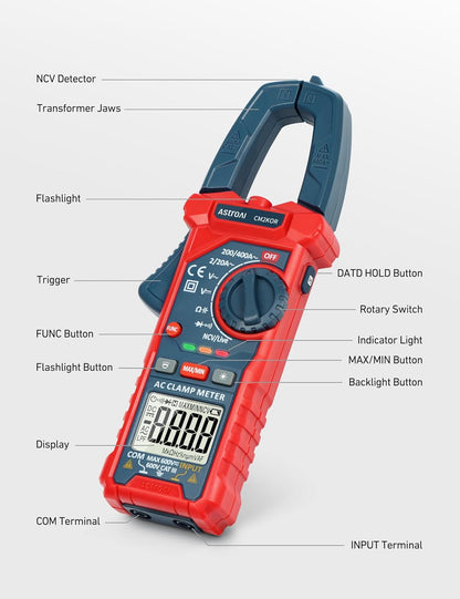 Digital Clamp Meter Multimeter 2000 Counts Amp Voltage Tester Auto-Ranging with AC/DC Voltage, AC Current, Resistance, Capacitance, Continuity, Live Wire Test, NCV, Blue