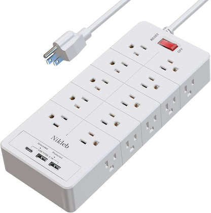 Surge Protector Wall Charger, 12 Wide AC Outlets Power Strip, 4 Ports USB Charging Blocks, Multiple Plug Adapter Wall Mount, Plug Extender Heavy Duty, Outlet Splitter for Home, Office Supplies