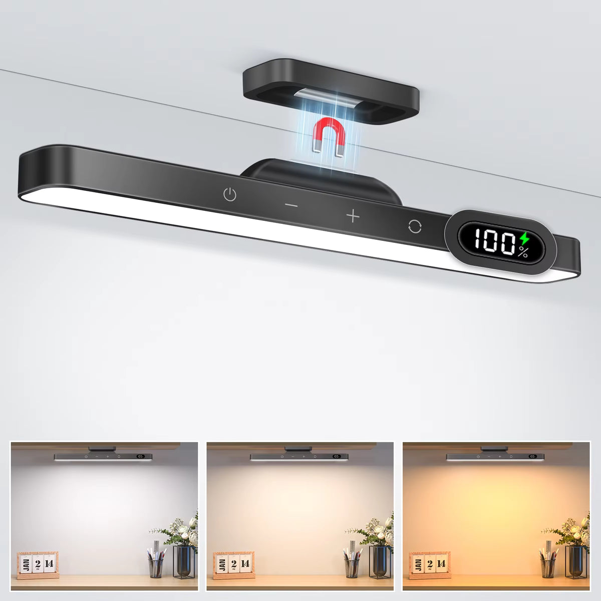 WILLED 5W Dimmable Night Light 3 Colors Adjustable Makeup Light with 2500Mah Rechargeable under Cabinet for Closet Bedside Desk