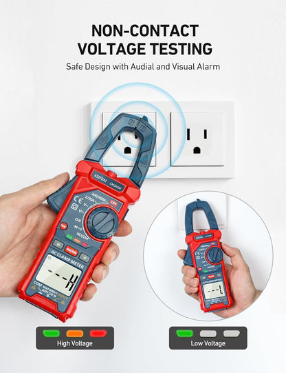 Digital Clamp Meter Multimeter 2000 Counts Amp Voltage Tester Auto-Ranging with AC/DC Voltage, AC Current, Resistance, Capacitance, Continuity, Live Wire Test, NCV, Blue