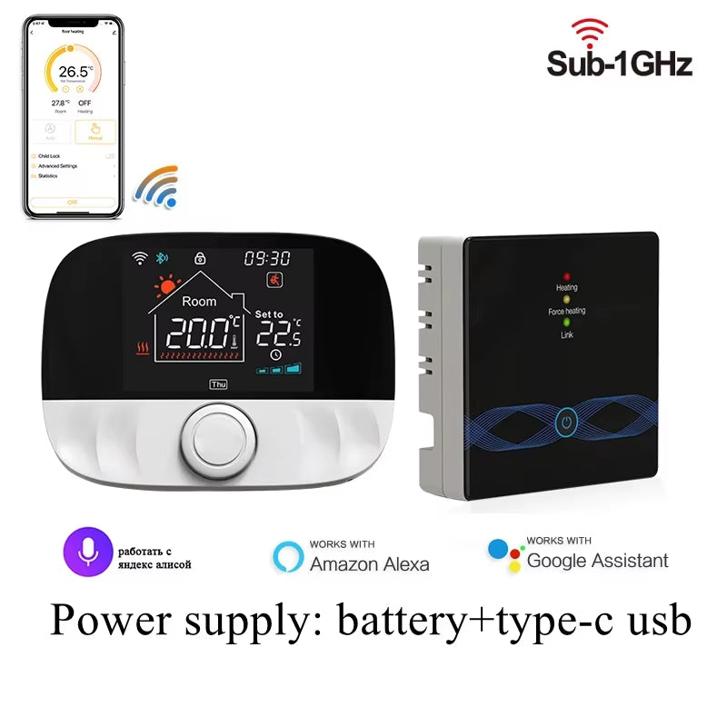 RF Wireless Thermostat Smart Wifi Floor Heating for Gas Boiler Battery Powered Tuya Temperature Controller Receiver Alice Google