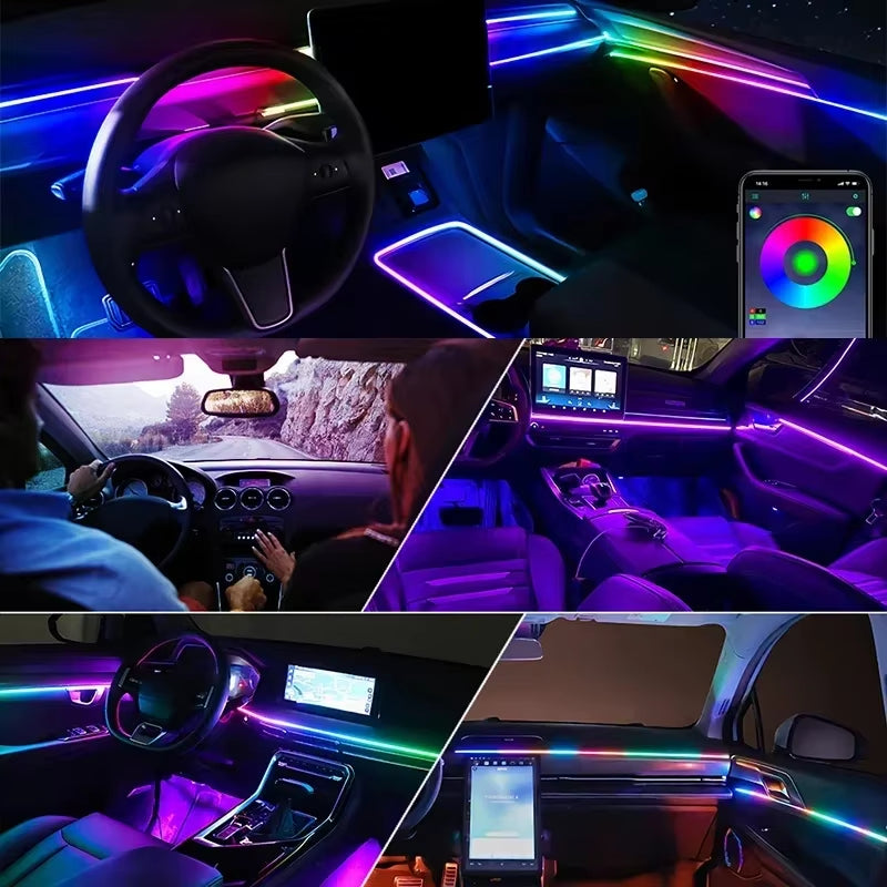 22 In1 Car Acrylic LED Ambient Lamps Universal Colorful Atmosphere Lights Auto Interior Neon Strip App Control 64 RGB Lighting