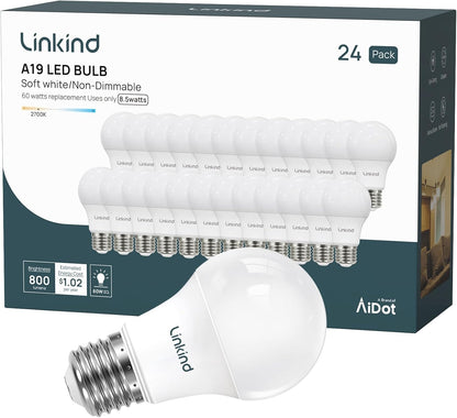 A19 LED Light Bulbs Dimmable, 60W Equivalent, Energy Efficient 9W, 2700K, 800 Lumens, E26 Standard Base, Lighting for Bedroom Living Room Home Office, 6 Packs