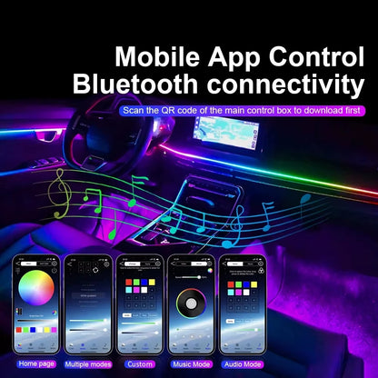 22 In1 Car Acrylic LED Ambient Lamps Universal Colorful Atmosphere Lights Auto Interior Neon Strip App Control 64 RGB Lighting