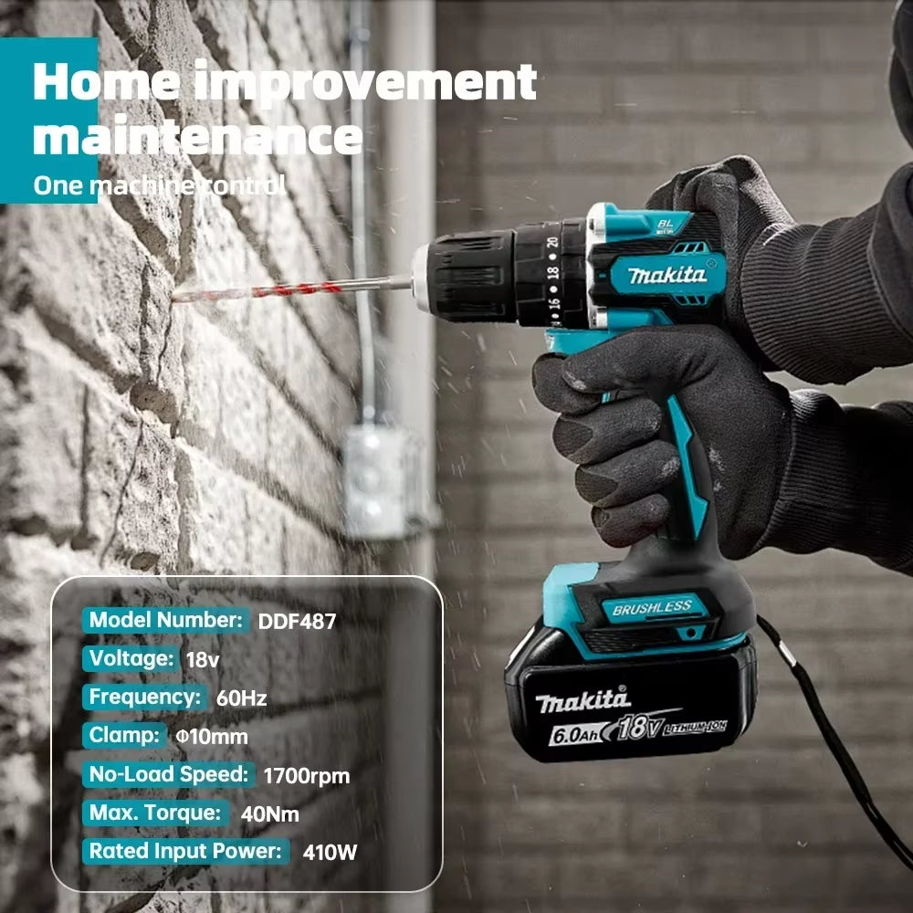 Original DDF487 Cordless Driver Drill 18V Brushless Electric Impact Screwdriver Rechargeable Power Tool (Ony Tool)