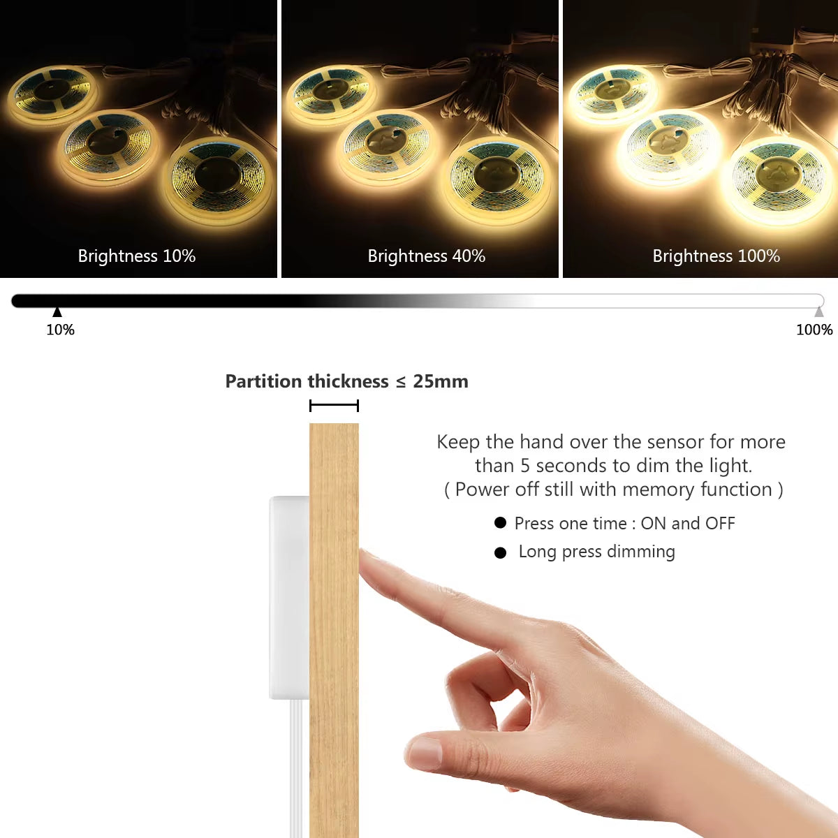 Touch‑Sensor Wood COB LED Strip — Parallel Kitchen Backlight