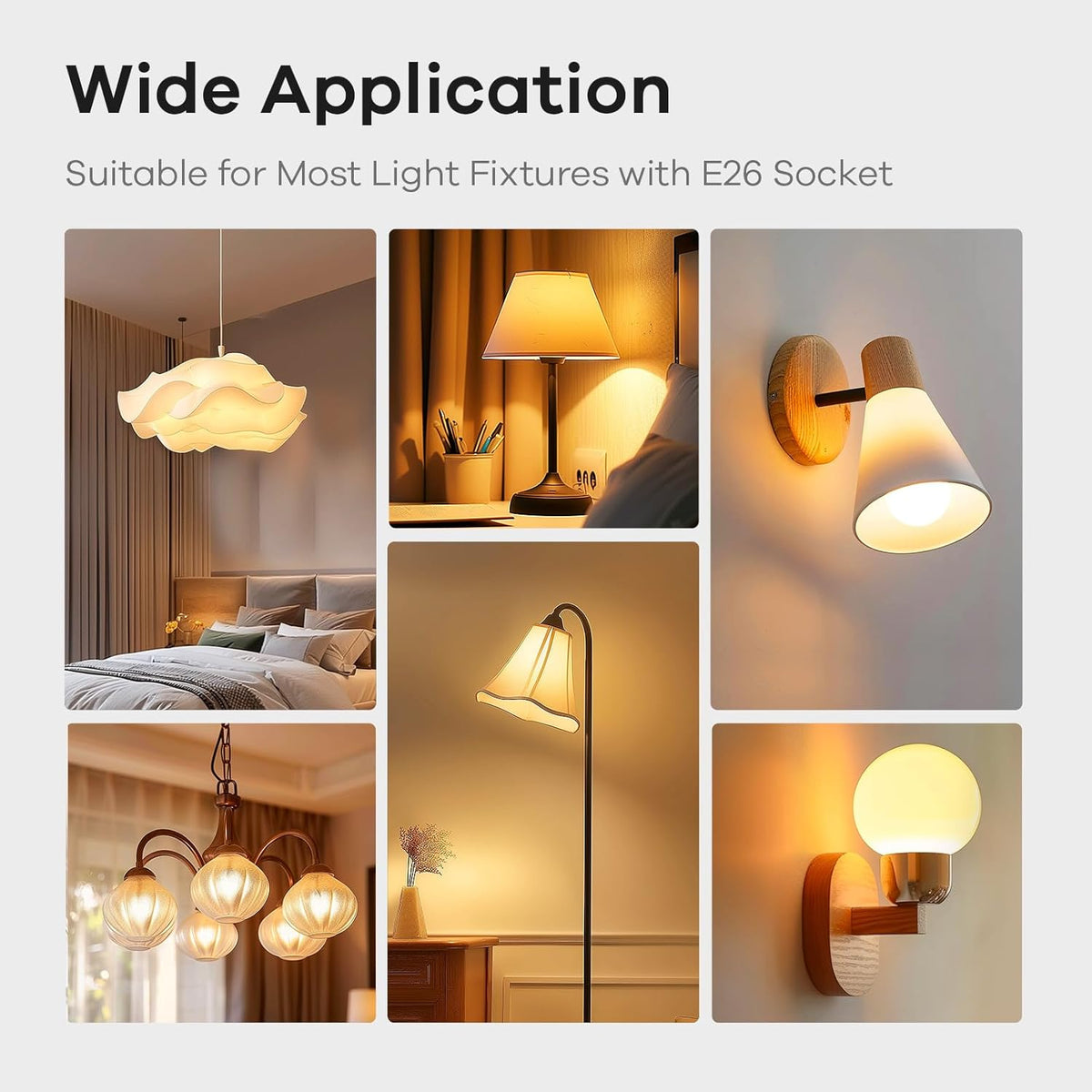A19 LED Light Bulbs Dimmable, 60W Equivalent, Energy Efficient 9W, 2700K, 800 Lumens, E26 Standard Base, Lighting for Bedroom Living Room Home Office, 6 Packs