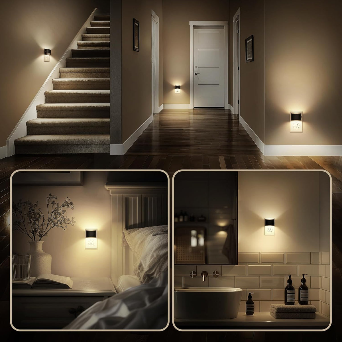 LED Night Light[2 Pack], Night Lights Plug into Wall, 3 Level Brightness Adjustable Plug in Night Light, Dusk to Dawn Sensor, Nightlights for Adults, Bedroom, Bathroom, Hallway, 3000K