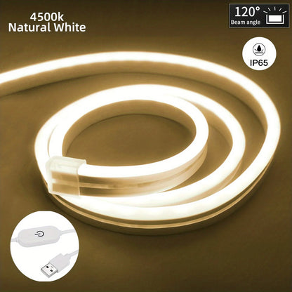 Flexible Neon LED Strip — Touch‑Dimmable, Waterproof, USB‑Powered