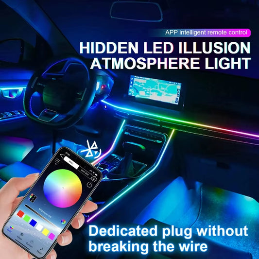 22 In1 Car Acrylic LED Ambient Lamps Universal Colorful Atmosphere Lights Auto Interior Neon Strip App Control 64 RGB Lighting