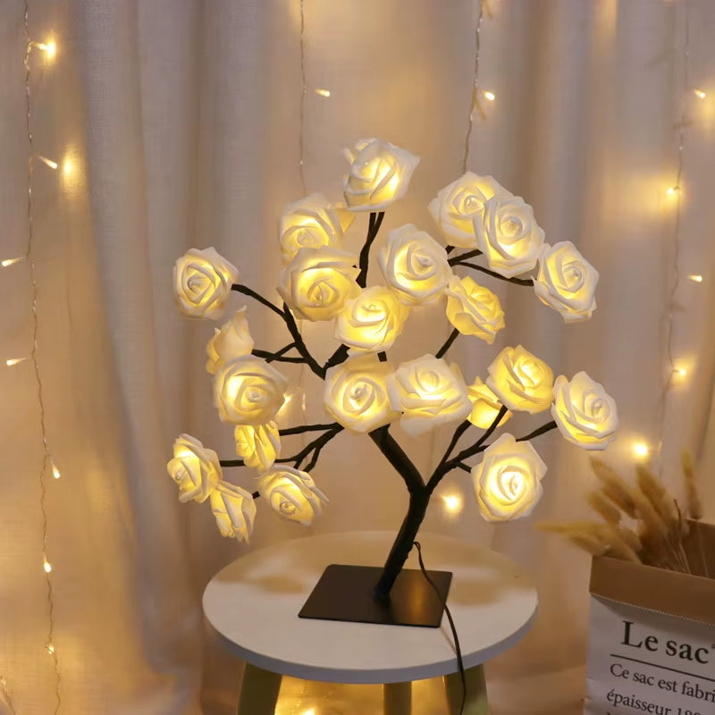 Luminous Rose Tree Table Lamp — USB‑Powered, Decorative LED
