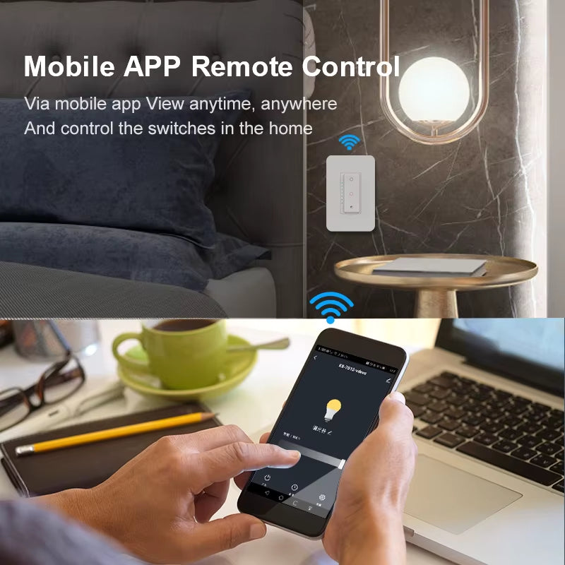 Tuya Wifi Dimmer Light Switch 3 Way One-Key Smart Dimmable Switches Voice Remote Control Works with Alexa Google Home