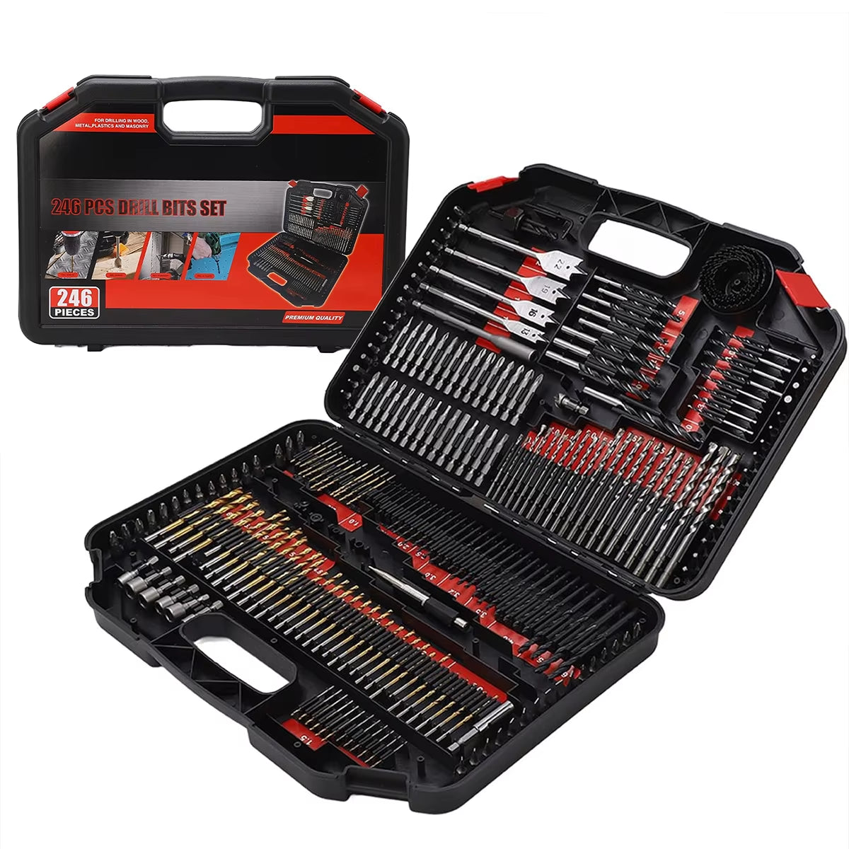 246Pcs HSS Bit Combination Tool Set Woodworking Hole Opener Twist Drill Cement Drill Construction Drill Flat Head Drill Sleeve