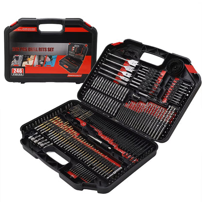 246Pcs HSS Bit Combination Tool Set Woodworking Hole Opener Twist Drill Cement Drill Construction Drill Flat Head Drill Sleeve