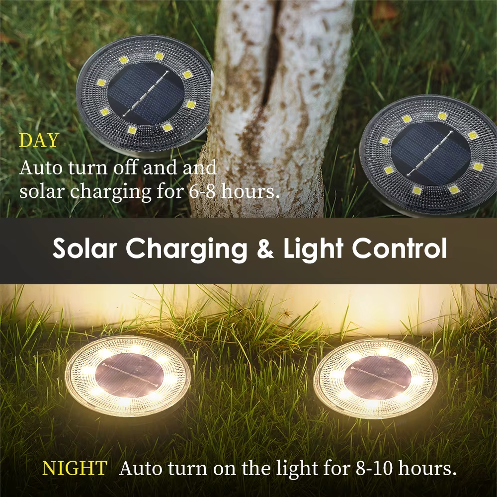 IP68 Waterproof LED Outdoor Solar Power Ground Light Lighting Control Path Deck Lights Yard Driveway Lawn Garden Decoration Lamp