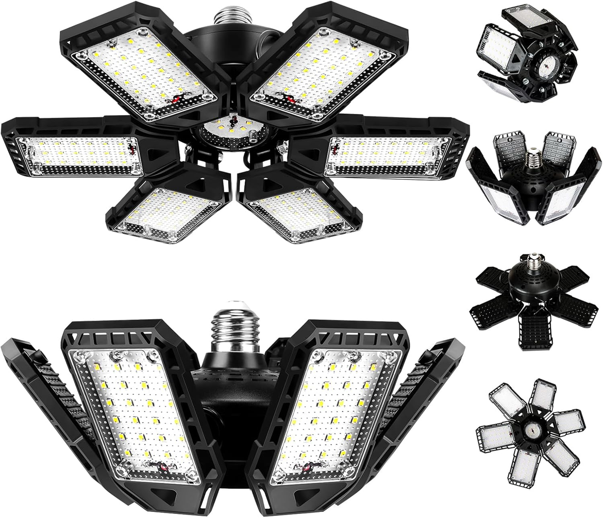 LED Garage Lights Bulb 2 Pack 180W 18000LM 6500K Led Shop Light with 6 plus 1 Deformable Panels Basement Barn Ceiling Lights for E26/E27