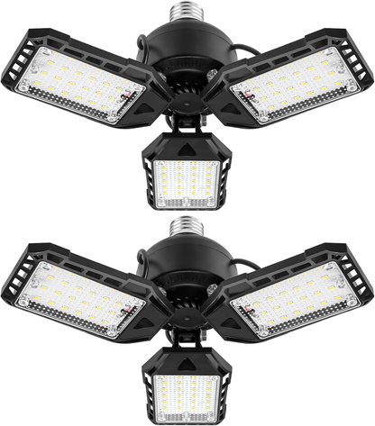 LED Garage Lights Bulb 2 Pack 180W 18000LM 6500K Led Shop Light with 6 plus 1 Deformable Panels Basement Barn Ceiling Lights for E26/E27