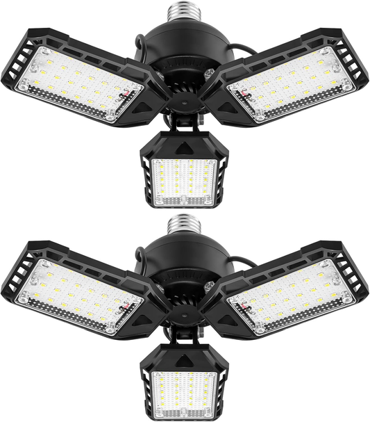 LED Garage Lights Bulb 2 Pack 180W 18000LM 6500K Led Shop Light with 6 plus 1 Deformable Panels Basement Barn Ceiling Lights for E26/E27