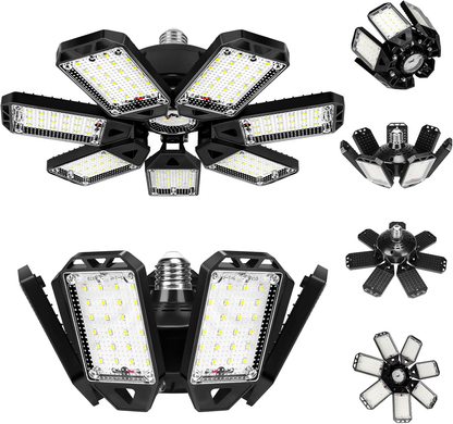 LED Garage Lights Bulb 2 Pack 180W 18000LM 6500K Led Shop Light with 6 plus 1 Deformable Panels Basement Barn Ceiling Lights for E26/E27