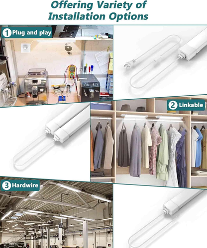 LED Tube Light Fixture with Plug, 1.4FT 1800LM 5000K Utility Shop Light, Linkable Cabinet Light for Garage, Kitchen, Bathroom, Closet, Office - 1.4Ft, Triproof, White