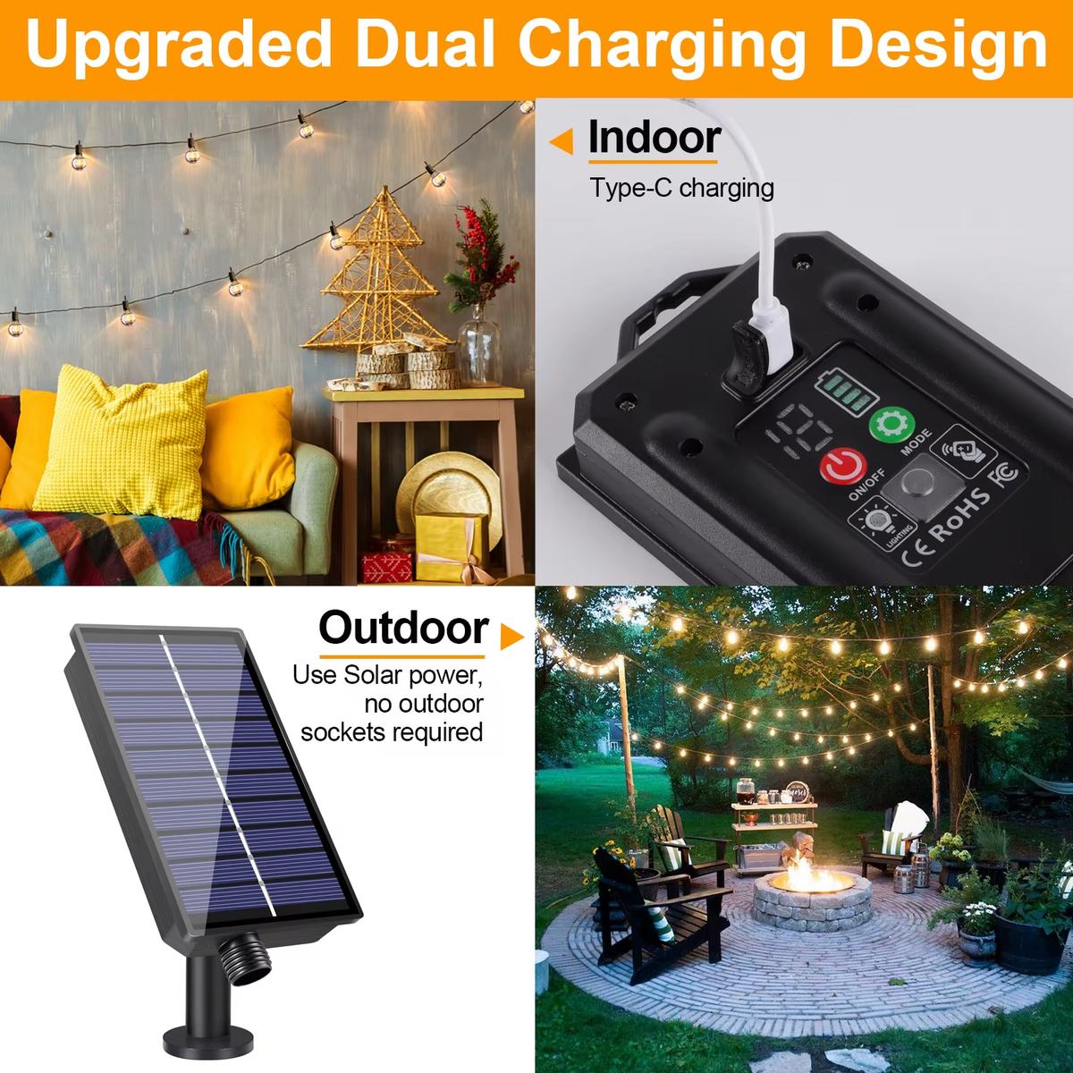 Led G40 Solar Globe Led String Lights Outdoor Waterproof Shatterproof Solar Hanging Lights for Backyard Bistro Decoration Light