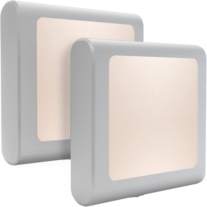 Plug-In Led Night Light with Auto Dusk to Dawn Sensor,Adjustable Brightness Warm White Lights for Hallway,Bedroom, Kids Room, Kitchen, Stairway, 2 Pack