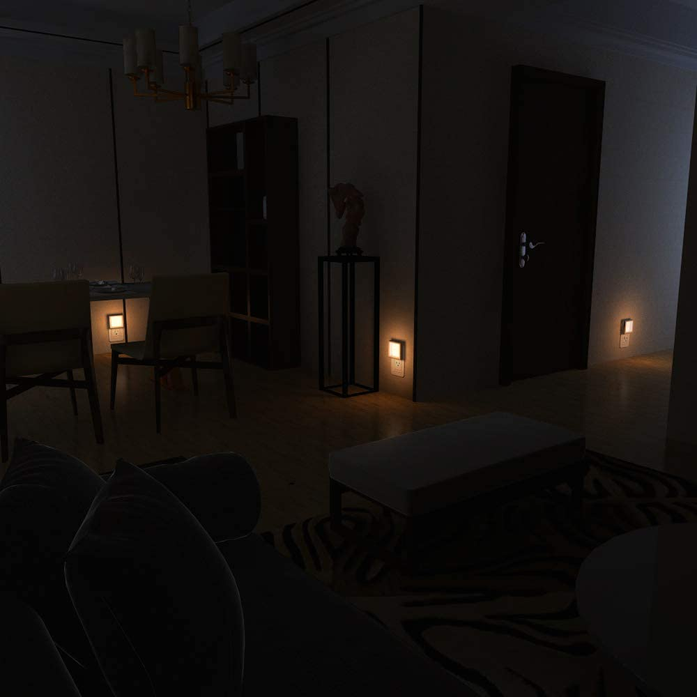Plug-In Led Night Light with Auto Dusk to Dawn Sensor,Adjustable Brightness Warm White Lights for Hallway,Bedroom, Kids Room, Kitchen, Stairway, 2 Pack
