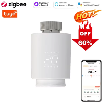 Smart TRV Radiator Valve Zigbee/WiFi Voice-Controlled Temperature Actuator