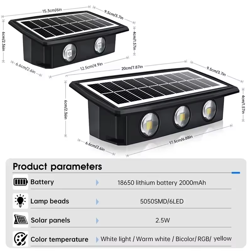 Solar Wall Lamp Outdoor Solar LED Light Waterproof up and down Luminous Lighting Balcony Yard Garden Decoration Lights