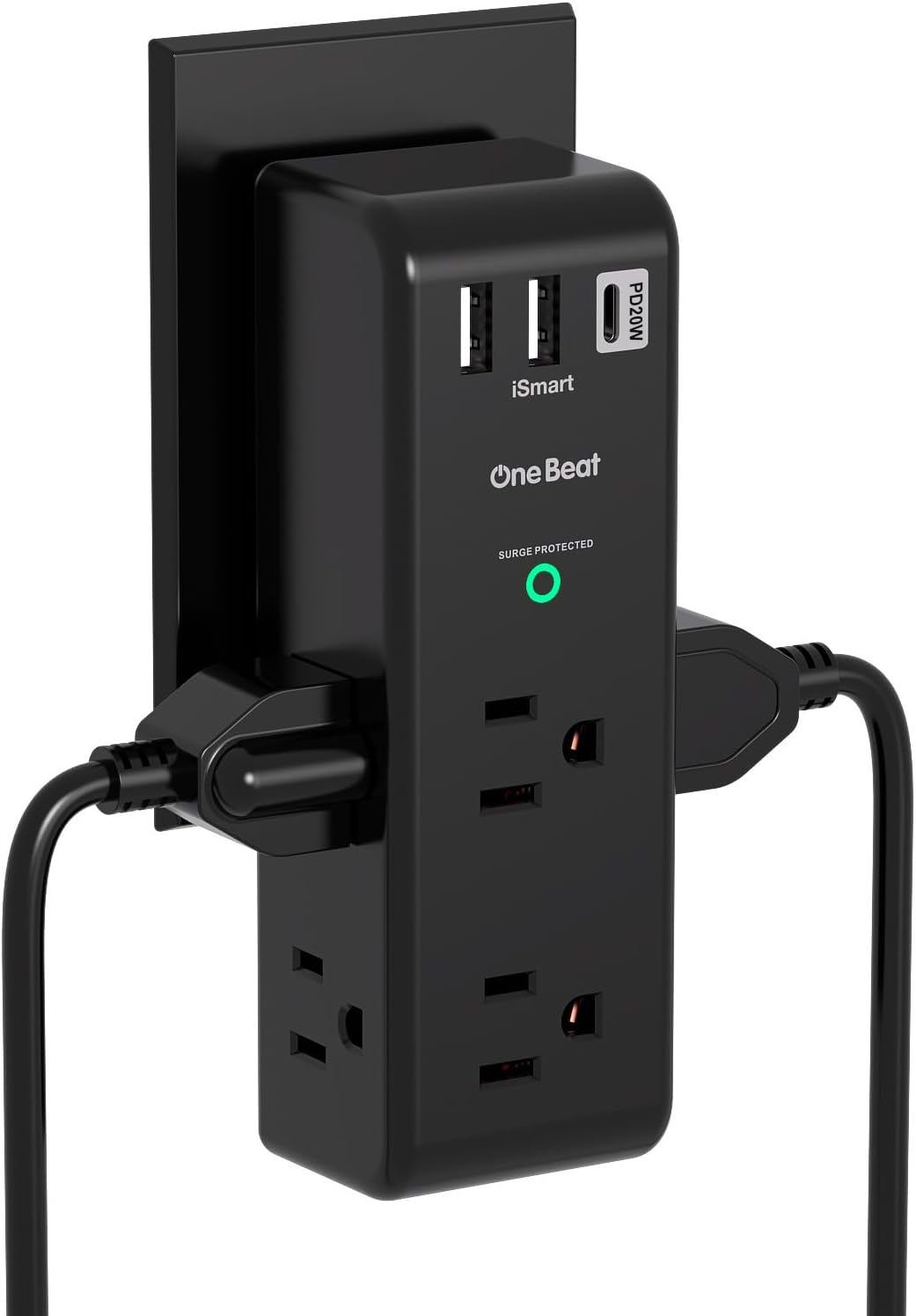 Surge Protector Outlet Extender - with Rotating Plug, 6 AC Multi Plug Outlet with 4 USB Ports (2 USB C), 1800J Wall Charger, 3-Sided Power Strip with Spaced Outlet Splitter for Home, Office, Travel