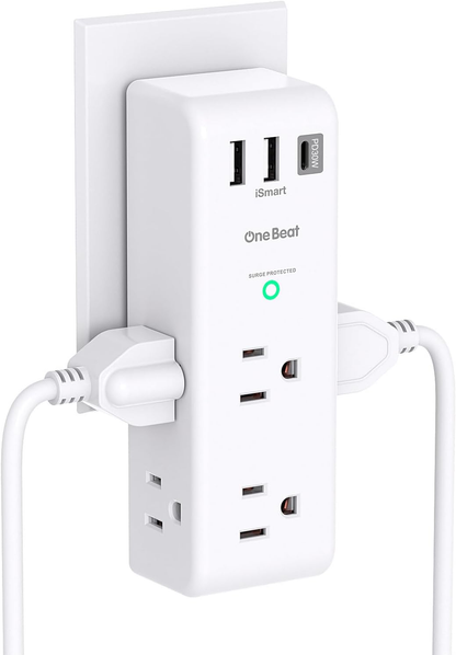Surge Protector Outlet Extender - with Rotating Plug, 6 AC Multi Plug Outlet with 4 USB Ports (2 USB C), 1800J Wall Charger, 3-Sided Power Strip with Spaced Outlet Splitter for Home, Office, Travel