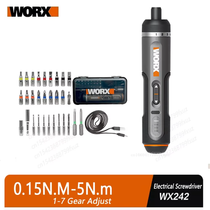 WORX WX242 4V Smart Cordless Electric Screwdriver USB Rechargeable with 30-Bit Set