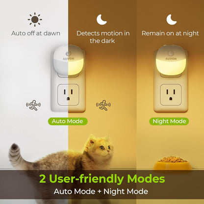 Plug in Night Light with Motion Sensor and Dusk to Dawn Sensor, Mini Warm White LED Nightlight with 1-50 Lm Adjustable Brightness for Bathroom, Hallway, Stairs, Bedroom, Kitchen, 4 Packs