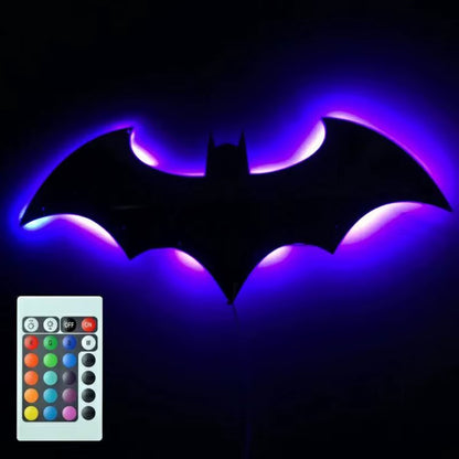 Creative Wooden Bat Wall Lamp — LED Ambient Art, Remote Control