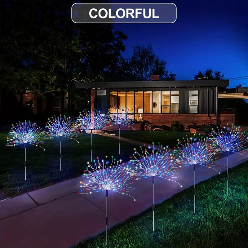 1/2/4PCS Solar Firework Light Waterproof Outdoor 8 Lighting Modes 90-200LED Fairy String Light Christmas 3 Colors Garden Lights